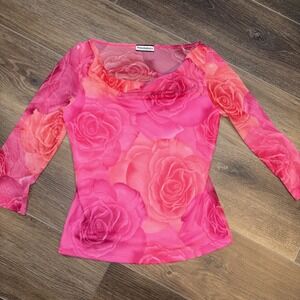 Y2K Evolution Not Revolution Floral Sheer Top Femme Barbie Soft Grunge Small